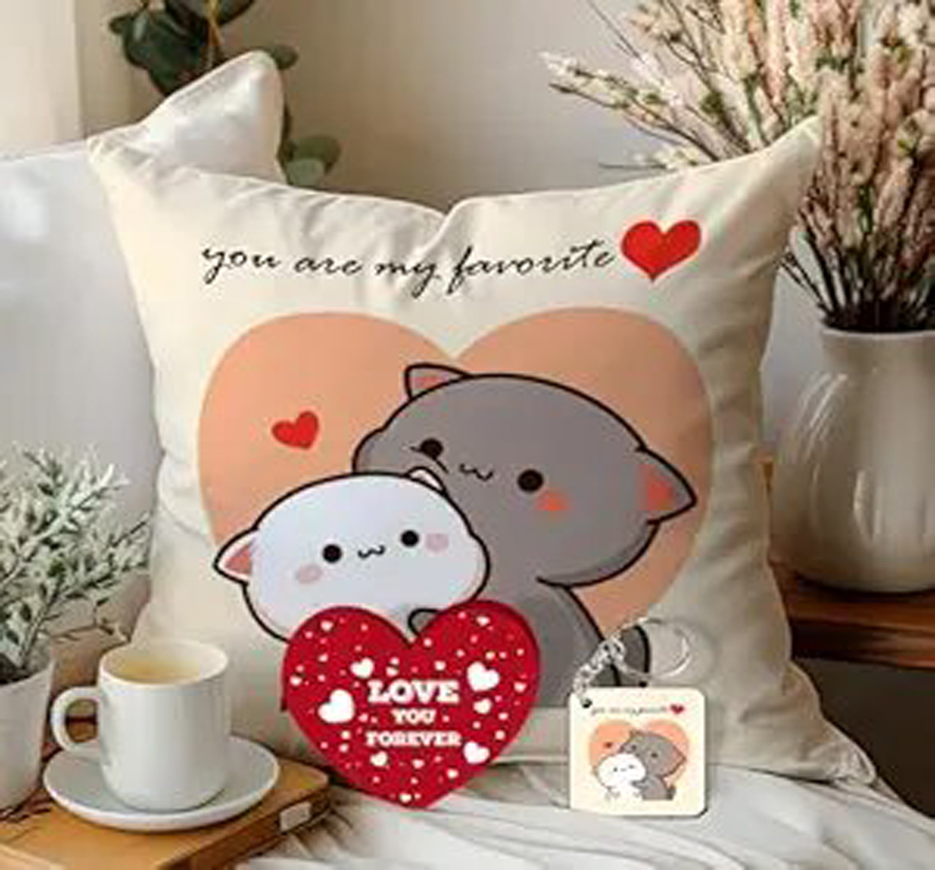 Hearts in Harmony Cotton Peach and Goma Mochi Cat Pillow Cushion