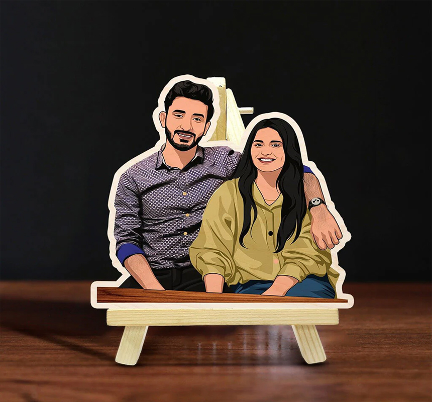 Personalized Caricature Wooden Print with Easel Price: 599