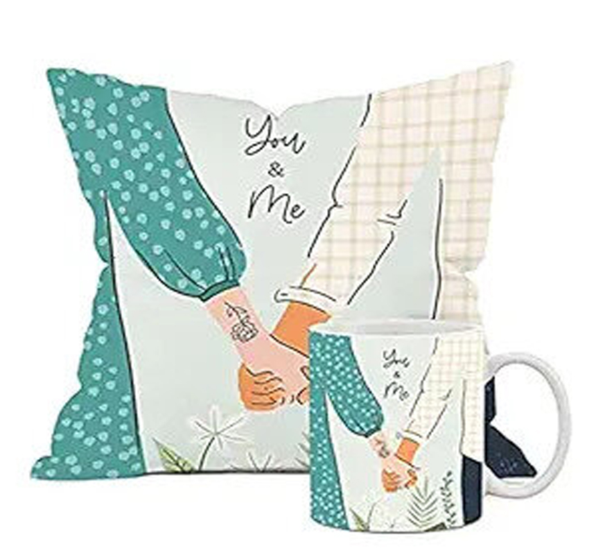 The Purple Tree Polyester Valentines Day Gift Set of Cushion and Mug