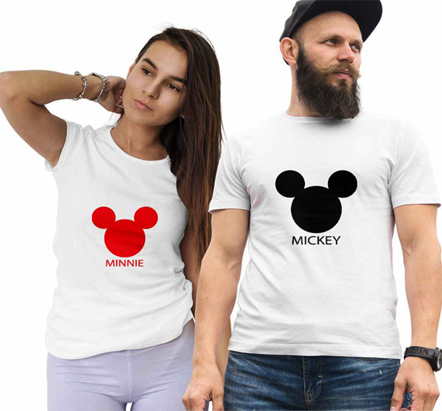 White t-shirt Minnie love micky couple