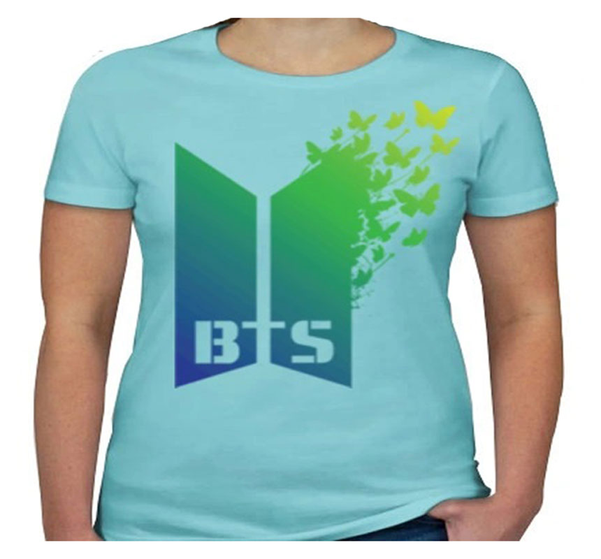 BTS Logo green print Blue Color cotton T shirt 