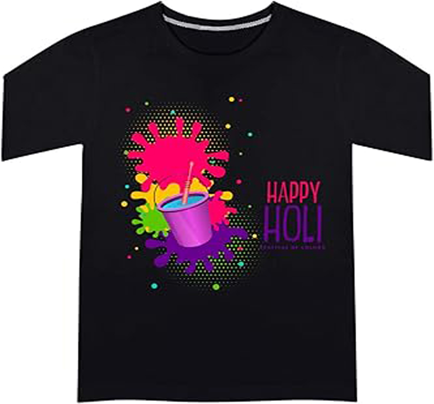 Happy Holi printed cotton t shirt