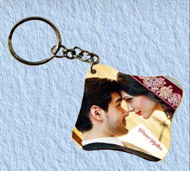 Square round shape keychain with photo 