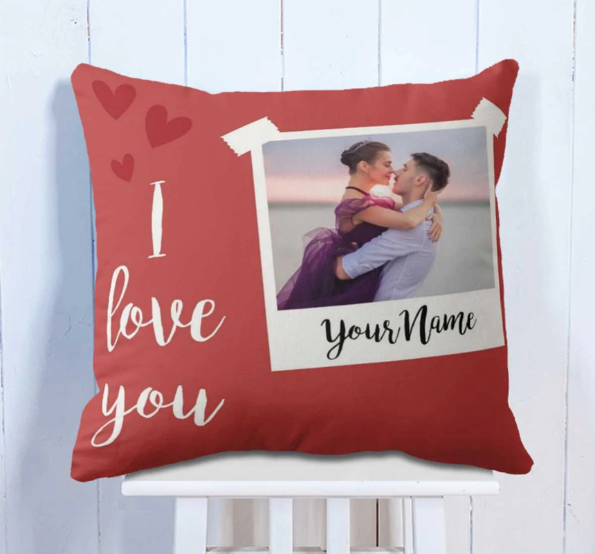 Love You With Photo Pillow Cover.