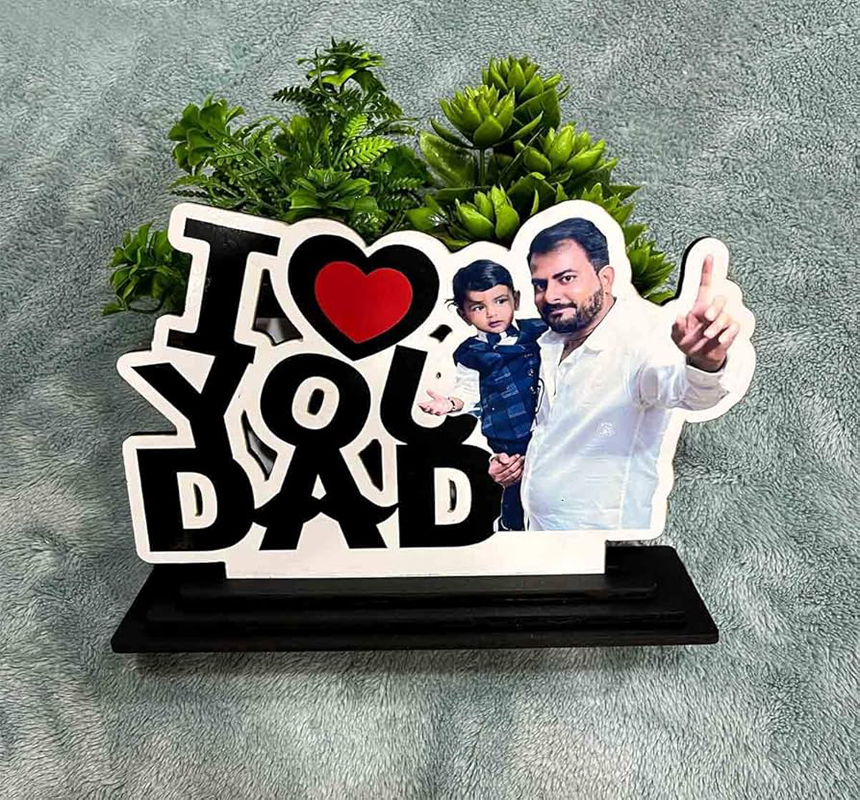 I Love Dad With Photo Customized Wooden 