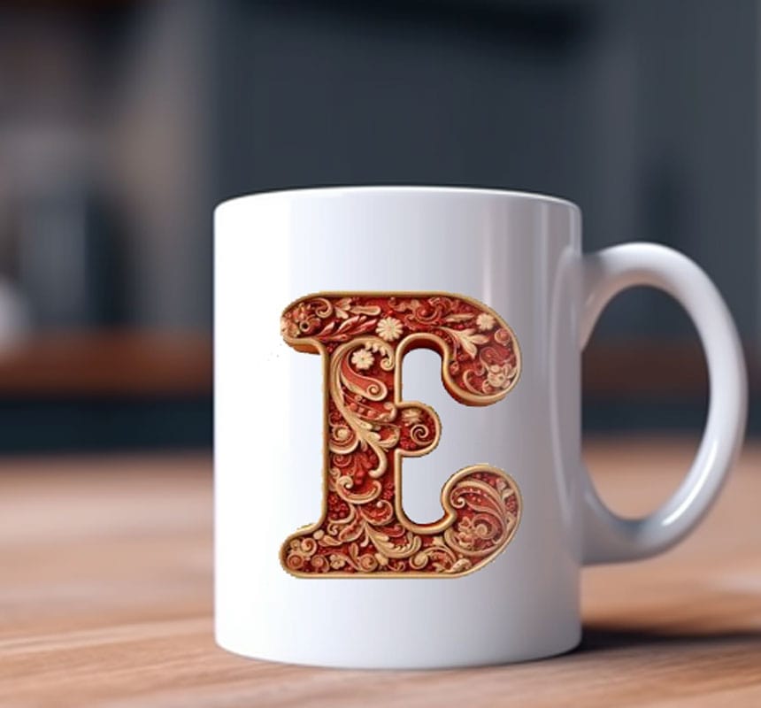 Alphabet Letter E Printed Coffee Mug