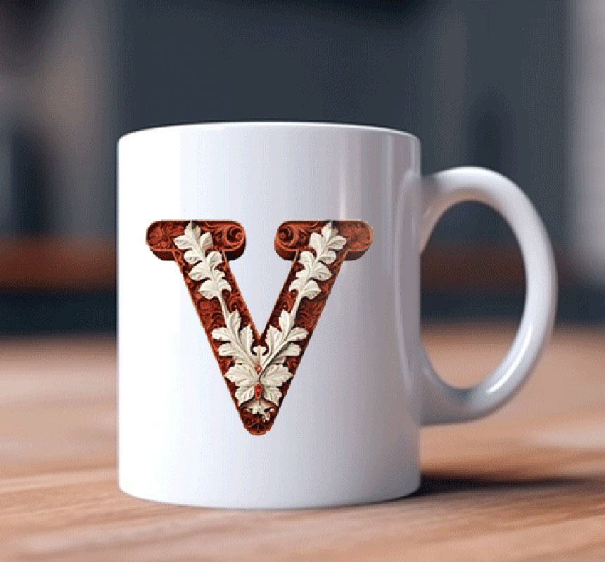 Alphabet Letter V Printed Coffee Mug