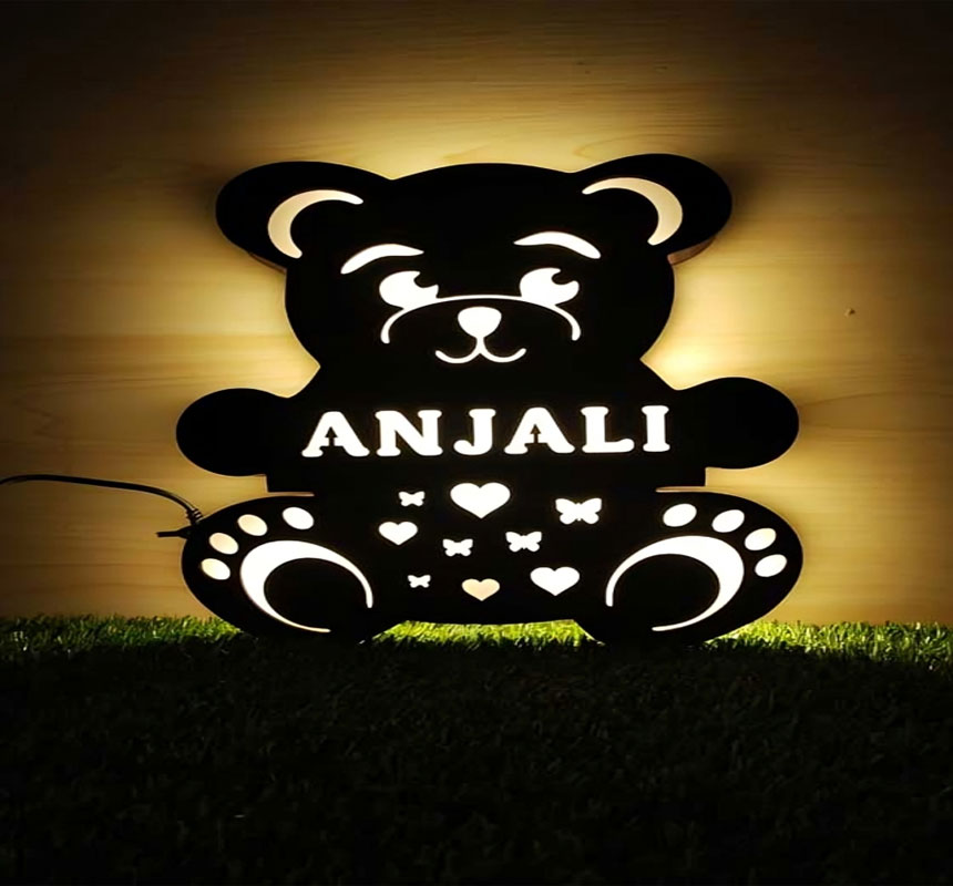 Wooden Teddy LED Lamp Customized & Personalized with Any Alphabet Name